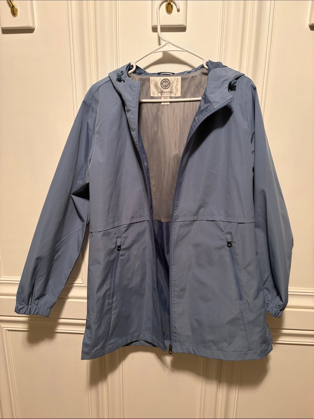 Weatherproof Light Blue Hooded Women's Raincoat